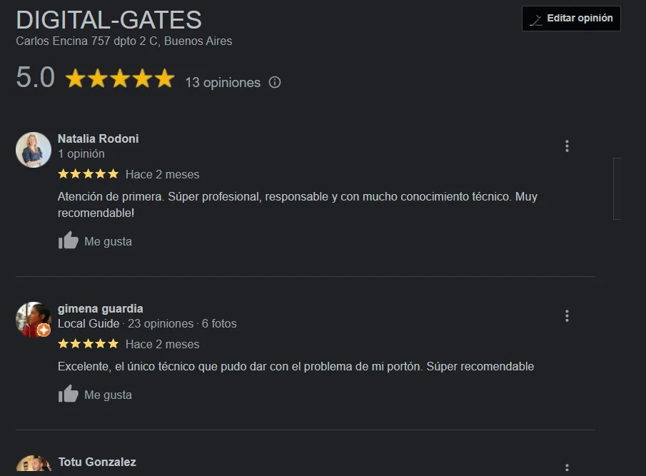Comentarios en google
